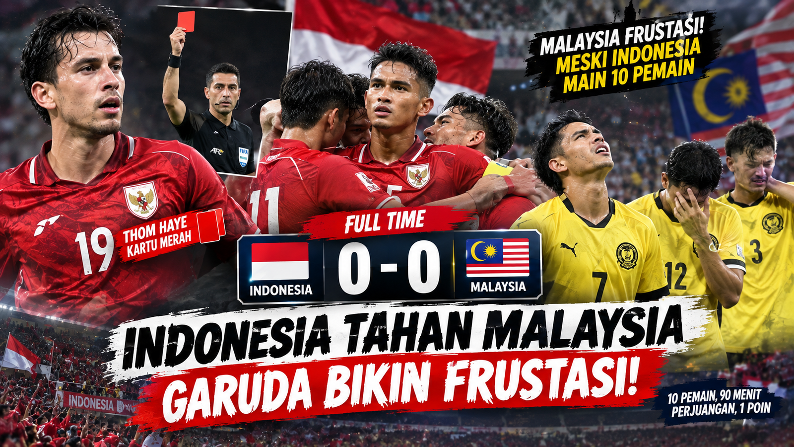 10 Pemain, Indonesia Tahan Malaysia 0-0! Garuda Bikin Harimau Malaya Frustrasi